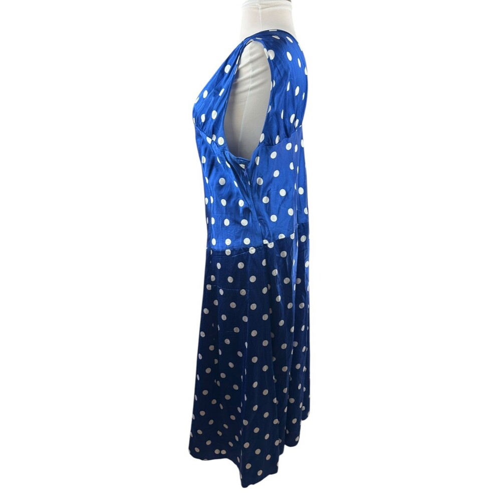 Pendleton Silk Blend Drop Waist V-Neck Dress Polka Dot Blue White Size 20 Tall - Picture 8 of 16